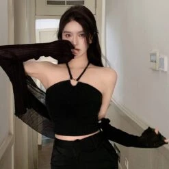 Apparel Heart Halter Neck Women's Crop Tank Top -Kawaii Store kawaiies plushies plush softtoy heart halter neck womens crop tank top new apparel 463724