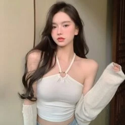 Apparel Heart Halter Neck Women's Crop Tank Top -Kawaii Store kawaiies plushies plush softtoy heart halter neck womens crop tank top new apparel 488903