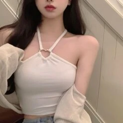 Apparel Heart Halter Neck Women's Crop Tank Top -Kawaii Store kawaiies plushies plush softtoy heart halter neck womens crop tank top new apparel 727342