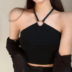 Apparel Heart Halter Neck Women's Crop Tank Top -Kawaii Store kawaiies plushies plush softtoy heart halter neck womens crop tank top new apparel black 161799