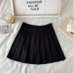 Apparel High Waist Cute Simple Pleated Short Light Skirt -Kawaii Store kawaiies plushies plush softtoy high waist cute simple pleated short light skirt apparel black s 635583