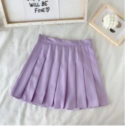 Apparel High Waist Cute Simple Pleated Short Light Skirt -Kawaii Store kawaiies plushies plush softtoy high waist cute simple pleated short light skirt apparel purple s 256540