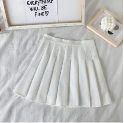 Apparel High Waist Cute Simple Pleated Short Light Skirt -Kawaii Store kawaiies plushies plush softtoy high waist cute simple pleated short light skirt apparel white l 848522