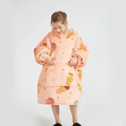Apparel Ice Cream Coral Oversized Blanket Hoodie For Adults & Children -Kawaii Store kawaiies plushies plush softtoy ice cream coral oversized blanket hoodie for adults children new apparel small 729794