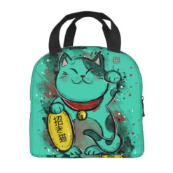 Jade Green Lucky Cat Insulated Lunch Bag -Kawaii Store kawaiies plushies plush softtoy jade green lucky cat insulated lunch bag bag 285948