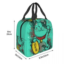 Jade Green Lucky Cat Insulated Lunch Bag -Kawaii Store kawaiies plushies plush softtoy jade green lucky cat insulated lunch bag bag 676335