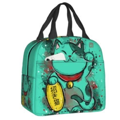 Jade Green Lucky Cat Insulated Lunch Bag -Kawaii Store kawaiies plushies plush softtoy jade green lucky cat insulated lunch bag bag 842004
