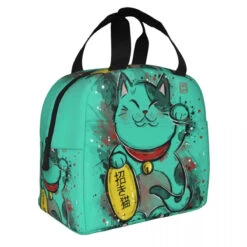 Jade Green Lucky Cat Insulated Lunch Bag -Kawaii Store kawaiies plushies plush softtoy jade green lucky cat insulated lunch bag bag 927157