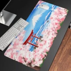 Accessories Japan Mount Fuji Shrine Long Mouse Pad -Kawaii Store kawaiies plushies plush softtoy japan mount fuji shrine long mouse pad mouse pads sakura trees 60 x 30cm 247747