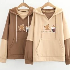 Apparel Japanese Bubble Tea Bear Hoodies -Kawaii Store kawaiies plushies plush softtoy japanese bubble tea bear oversized hoodies hoodies 865924