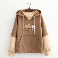 Apparel Japanese Bubble Tea Bear Hoodies -Kawaii Store kawaiies plushies plush softtoy japanese bubble tea bear oversized hoodies hoodies brown m 386481