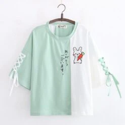 Apparel Japanese Bunny Carrot Loose Short-Sleeve Tee -Kawaii Store kawaiies plushies plush softtoy japanese bunny carrot loose short sleeve tee apparel green m 426955