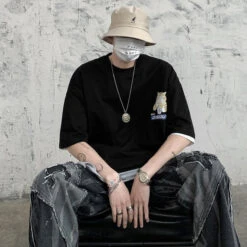 Apparel Japanese Cartoon Cat Ramen Oversized Men's Tee Top -Kawaii Store kawaiies plushies plush softtoy japanese cartoon cat ramen oversized mens tee top apparel 868094