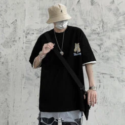 Apparel Japanese Cartoon Cat Ramen Oversized Men's Tee Top -Kawaii Store kawaiies plushies plush softtoy japanese cartoon cat ramen oversized mens tee top apparel 989082