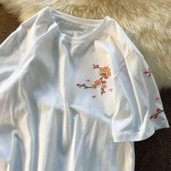 Apparel Japanese Cherry Blossoms Embroidery Tee -Kawaii Store kawaiies plushies plush softtoy japanese cherry blossoms embroidery tee apparel 203912