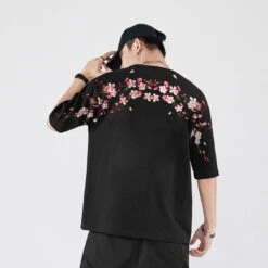 Apparel Japanese Cherry Blossoms Embroidery Tee -Kawaii Store kawaiies plushies plush softtoy japanese cherry blossoms embroidery tee apparel 986826