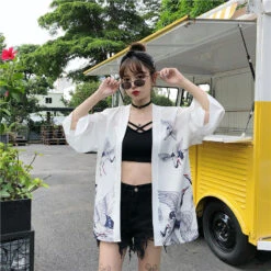 Apparel Japanese Classic Crane Design Kimono -Kawaii Store kawaiies plushies plush softtoy japanese classic crane design kimono clothing 367536