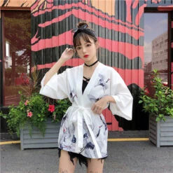 Apparel Japanese Classic Crane Design Kimono -Kawaii Store kawaiies plushies plush softtoy japanese classic crane design kimono clothing 804319