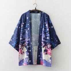 Apparel Japanese Deer Of Nara With Sakura Trees Kimono -Kawaii Store kawaiies plushies plush softtoy japanese deer of nara with sakura trees kimono clothing 500449