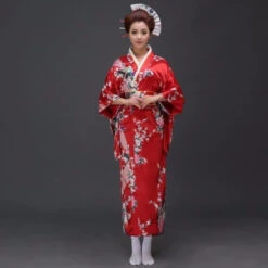 Apparel Japanese Floral Long Kimono -Kawaii Store kawaiies plushies plush softtoy japanese floral long kimono clothing red 444636