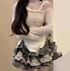 Apparel Japanese Harajuku Gray White Bunny Ruffled Skirt Top 23 Apparel Japanese Harajuku Gray White Bunny Ruffled Skirt Top -Kawaii Store kawaiies plushies plush softtoy japanese harajuku gray white bunny ruffled skirt top apparel 867208