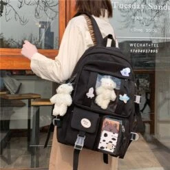 Apparel Japanese High School Backpack Bag -Kawaii Store kawaiies plushies plush softtoy japanese high school backpack bag new bag black 486055