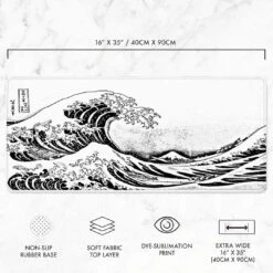 Accessories Japanese Kanagawa Great Wave Black White Large Mouse Pad -Kawaii Store kawaiies plushies plush softtoy japanese kanagawa great wave black white large mouse pad new mouse pads 102968