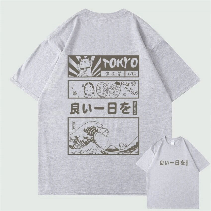 Apparel Japanese Kanji Wave Masks Lucky Cat Cotton Tee Set 1 7 Apparel Japanese Kanji Wave Masks Lucky Cat Cotton Tee Set 1 - Image 5