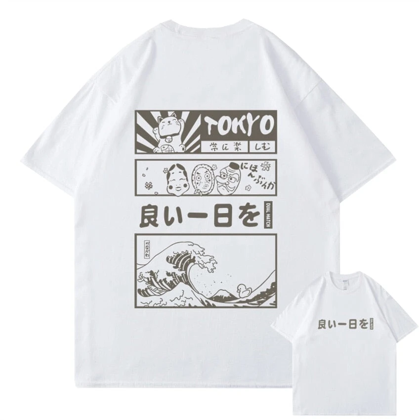 Apparel Japanese Kanji Wave Masks Lucky Cat Cotton Tee Set 1 5 Apparel Japanese Kanji Wave Masks Lucky Cat Cotton Tee Set 1 - Image 3