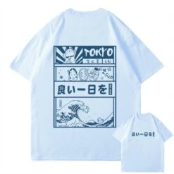 Apparel Japanese Kanji Wave Masks Lucky Cat Cotton Tee Set 2 -Kawaii Store kawaiies plushies plush softtoy japanese kanji wave masks lucky cat cotton tee set 2 new tops blue s 163685