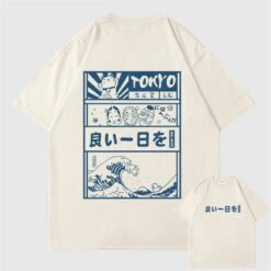 Kawaii Store 43 Apparel Japanese Kanji Wave Masks Lucky Cat Cotton Tee Set 2