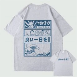 Apparel Japanese Kanji Wave Masks Lucky Cat Cotton Tee Set 2 -Kawaii Store kawaiies plushies plush softtoy japanese kanji wave masks lucky cat cotton tee set 2 new tops gray s 332333