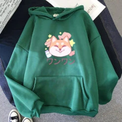 Apparel Japanese Kawaii Shiba Inu Unisex Hoodie -Kawaii Store kawaiies plushies plush softtoy japanese kawaii shiba inu unisex hoodie apparel dark green m 342531