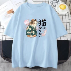 Apparel Japanese Kimono Cat Sakura Kanji Unisex Tee -Kawaii Store kawaiies plushies plush softtoy japanese kimono cat sakura kanji unisex tee tops blue xs 687121