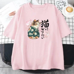Apparel Japanese Kimono Cat Sakura Kanji Unisex Tee