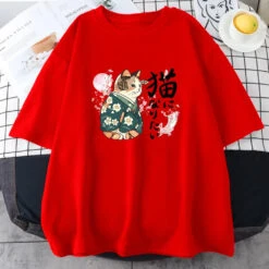 Apparel Japanese Kimono Cat Sakura Kanji Unisex Tee -Kawaii Store kawaiies plushies plush softtoy japanese kimono cat sakura kanji unisex tee tops red xs 637079