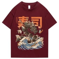 Apparel Japanese King Dragon Sushi Roll Waves Unisex Tee -Kawaii Store kawaiies plushies plush softtoy japanese king dragon sushi roll waves unisex tee new apparel 195785