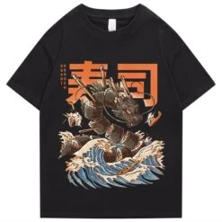 Apparel Japanese King Dragon Sushi Roll Waves Unisex Tee -Kawaii Store kawaiies plushies plush softtoy japanese king dragon sushi roll waves unisex tee new apparel black s 572526