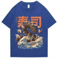 Apparel Japanese King Dragon Sushi Roll Waves Unisex Tee -Kawaii Store kawaiies plushies plush softtoy japanese king dragon sushi roll waves unisex tee new apparel blue s 968844