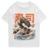 Apparel Japanese King Dragon Sushi Roll Waves Unisex Tee -Kawaii Store kawaiies plushies plush softtoy japanese king dragon sushi roll waves unisex tee new apparel white s 941627
