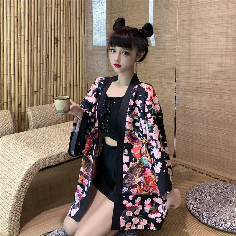 Apparel Japanese Lady Sakura Women Kimono Robe Cardigan 20 Apparel Japanese Lady Sakura Women Kimono Robe Cardigan - Image 18