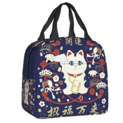 Japanese Lucky Cat Lunch Bag -Kawaii Store kawaiies plushies plush softtoy japanese lucky cat lunch bag bag blue 882421
