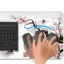 Accessories Japanese Pagoda & Cherry Blossom Tree Grayscale Long Mousepad -Kawaii Store kawaiies plushies plush softtoy japanese pagoda cherry blossom tree grayscale long mousepad new mouse pads 629156