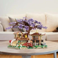 Japanese Purple Cherry Blossom Sakura Tree House Micro Building Set
