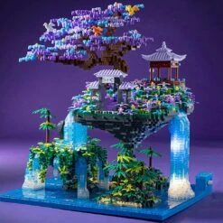 Japanese Purple Sakura Tree Temple Waterfall Nano Building Blocks - Limited Stock -Kawaii Store kawaiies plushies plush softtoy japanese purple sakura tree temple waterfall nano building blocks new build it 182989