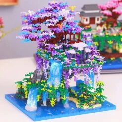 Japanese Purple Sakura Tree Temple Waterfall Nano Building Blocks - Limited Stock -Kawaii Store kawaiies plushies plush softtoy japanese purple sakura tree temple waterfall nano building blocks new build it 322885