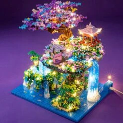 Japanese Purple Sakura Tree Temple Waterfall Nano Building Blocks - Limited Stock -Kawaii Store kawaiies plushies plush softtoy japanese purple sakura tree temple waterfall nano building blocks new build it 362283