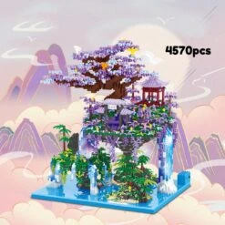 Japanese Purple Sakura Tree Temple Waterfall Nano Building Blocks - Limited Stock -Kawaii Store kawaiies plushies plush softtoy japanese purple sakura tree temple waterfall nano building blocks new build it 434454