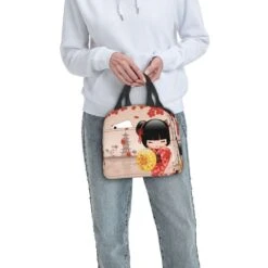 Kokeshi Doll Sakura Lunch Bag -Kawaii Store kawaiies plushies plush softtoy japanese red blue white pink sakura kokeshi doll insulated lunch bag bag 491187