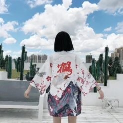 Apparel Japanese Red Crowned Crane Sakura Kimono Cardigan -Kawaii Store kawaiies plushies plush softtoy japanese red crowned crane sakura kimono cardigan new apparel 459338